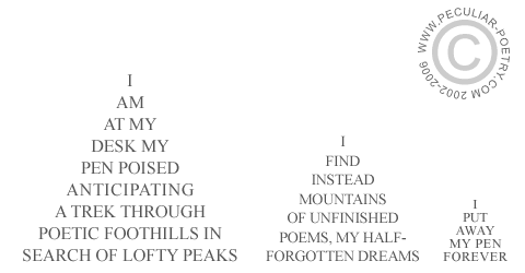 A shape poem, in which the words form the shapes of the 'mountains'
